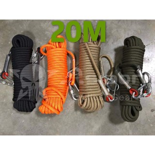 Outdoor Safety Rope + 2 Carabiner 10mm 20M Rescue Arborist Hiking Climbing Rappelling High Strength (1)