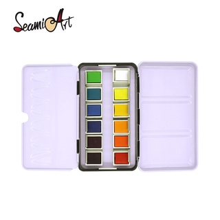 ♟▽SeamiArt 12 Colors Solid Watercolor Set with Watercolor Tin-box