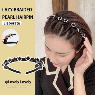 Korean Fashion Elegant Flower Pearl Headband Bangs Braided Hair Band