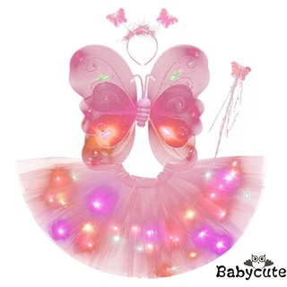B-BGirl´s Luminous Magical Fairy Costume Set with Princess Dress Butterfly Wings and Headband & Wand