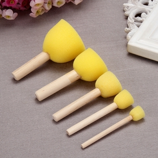 5 Pieces Wooden Handle Stencil Sponge Brush Craft Art Painting Tools Yellow (2)