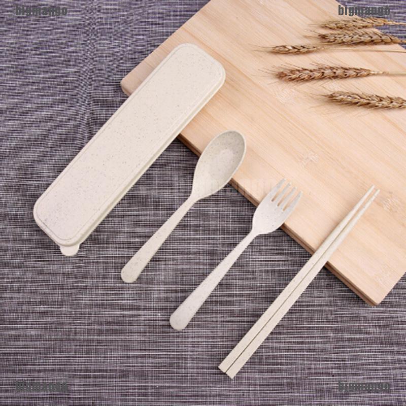 BMPH 3PCs tableware cutlery wheat straw spoon fork chopsticks tableware tool (3)