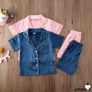 ✨WBB-Newborn Baby Boys Girls Silk Satin Pajamas Short Sleeve Button-Down Top Shorts Sleepwear