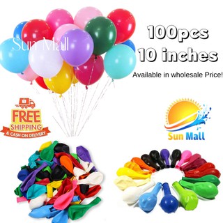 [SUNMALL] Size 10 (100pcs) Standard Ordinary Balloons Solid Color Party Decor