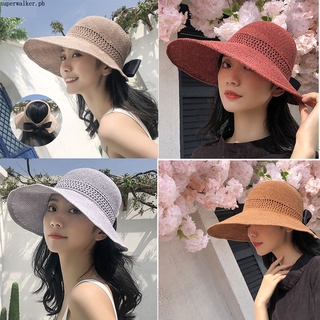 New Bow Knitted Empty Top Hat Women's Summer Sunscreen Big Eaves Hat Sunscreen Straw Hat Outdoor Sun Hat