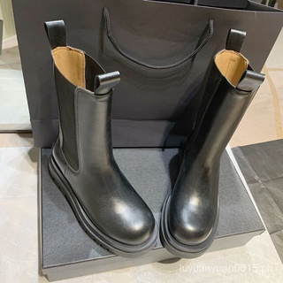 2021Chelsea Boots Men's British Style Spring Mid-Calf Thick Bottom Increased Real Soft Leather Boots