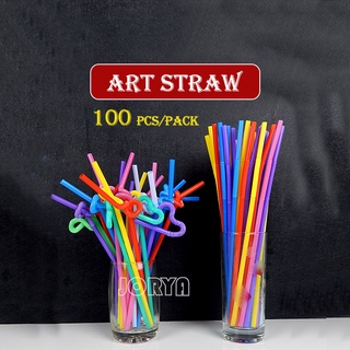 Plastic Art Straw Rainbow Straw For Juice 100pcs