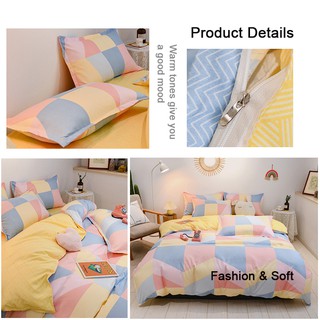 Duvet Cover Quilt Bedding Set with Pillowcases 4 IN 1 Cotton Plain Colored Bedsheet Queen Size (7)