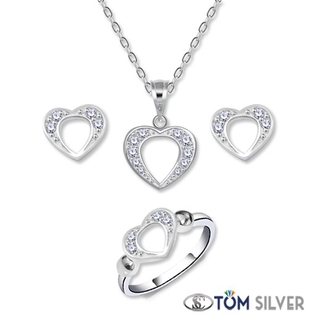 Tom Silver 92.5 Italy Sterling Silver Heart Ladies Set TSSL098 + N019 25C 16
