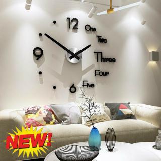 Amaze 【ready stock】Fashion Large Size 3D Mirror Surface DIY Wall Clock for Living Room(without Battery)