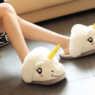 Plush Unicorn Slippers Winter Warm Grown Ups Indoor Slippers (1)