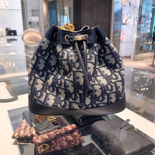 Dior/Dior Women's Bag Presbyopic Bucket Bag Embroidered Canvas Drawstring Shoulder Messenger Bag Cha