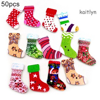 KAIT_50Pcs Xmas Stocking Shape 2 Holes Mixed Color Wooden Buttons Sewing DIY Craft