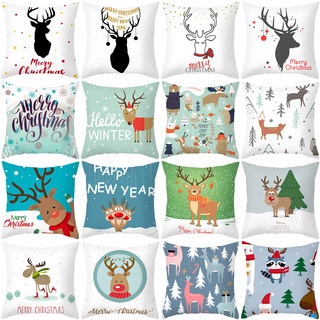 The Nordic Christmas Pillow Cover Cartoon Elk Printing Sofa Cushion Cover Simple Throw Pillowcase