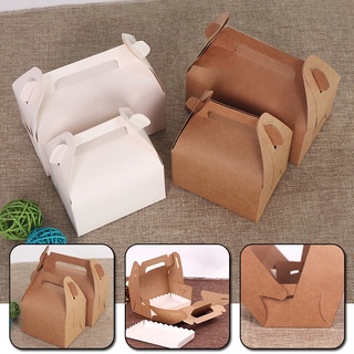 10pcs Kraft Paper Cake Folding Boxes with Handle Brown Cupcake Box Christmas Paper Cardboard Cake
