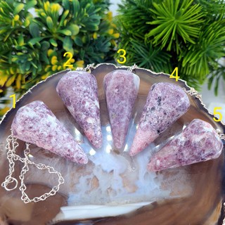 Lepidolite with Pink Tourmaline Faceted Cone Pendulum - Healing Dowsing Crystal Pendulum