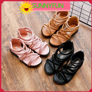 SFFashion Girls Summer Boots Back Zipper Suede Cross Strap Shoes○