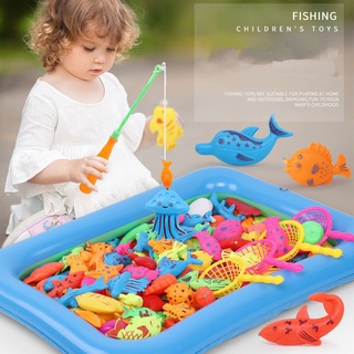 13/26/46PCS Children Fishing Toys Magnetic Fishing Game Rod Fish Hook Kid's Inflatable Pool