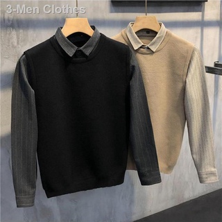 ☃Fake two-piece shirt collar sweater men s autumn and winter 2021 new men s long-sleeved sweater cas