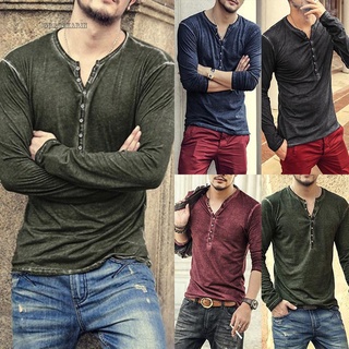 【BEST SELLER】 Men Male Tops Business Office Men Male Long sleeves Button down V neck Slim fit Casual