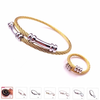 PIA Stainless 2in1 Set Twisted Cable bangles&Ring W/BoxReady stock