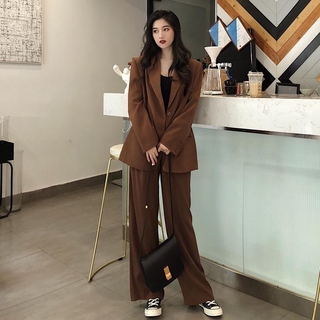Two-Piece Suit Korean Version Top Loose Small Jacket Top+Straight Casual Wide-Leg Trousers Women [Shipped Within 1