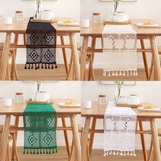 Macrame Table Runner Farmhouse Crochet Tablecloth Woven Cotton Lace Table Runners with Tassels for Dinner Table wedding decorations