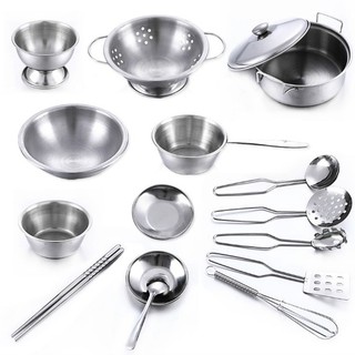 16pcs Stainless Steel Kitchen Cooking Utensils Mini Kitchen Tools Play House Toy