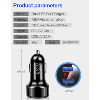 【2 Year Warranty】[READY STOCK] Car Accessories Car Charger 2 Port LCD Display 12-24V Cigarette Socket Lighter Dual USB professional 3.1A For Smart Phone (8)
