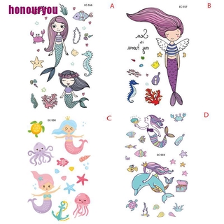 [Honouryou] Kids Cartoon Temporary Tattoo Mermaid Sticker Waterproof Fake Tatoo