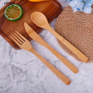 [WYL] 1Set Bamboo Travel Cutlery Set Fork Cutter Spoon Reusable Kitchen Tool **