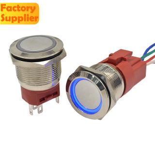 22MM Push Button Switch 250V 5A Self Locking Latching Circle Round Blue LED Ring Light Switch 9-24V for Car Auto (1)