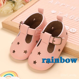 [now]RAINBOW-Baby Girls Princess Dress Shoes, Non-Slip Soft Sole T-Strap Mary Jane Flats with Cutout