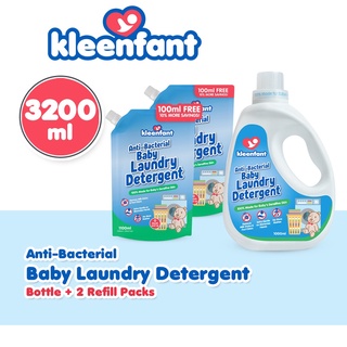 【Philippine cod】 Kleenfant Antibacterial Baby Laundry Wash Bottle + 2 Refill Pack Set Liquid Dete