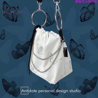 ins Korean Style Trendy Cool Reflective Butterfly Bag Messenger Chain All-Match Niche Lace-Up Fashionable Female Bucket (2)