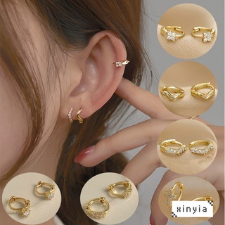 1 Pair 14K Gold-plated earrings Mini Zircon helix Hoop earings for women piercing earring set Cubic Zirconia Cartilage Earing Stud Xinyia