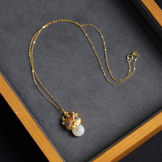 Wealth Metal OX 2021 in 925 silver inside gold coated plated out side hetian jade necklace