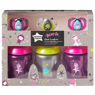 Tommee Tippee Closer to Nature Boldly Go Decorated Gift Set with 6-Piece Baby Bottles & 6-18 Month
