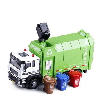 ◙▽1/50 Kid's Side Loading Garbage Truck Can Be Lifted With 4 Rubbish Bin Toy Car Big Size Boys Gifts