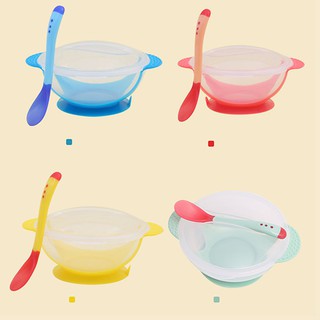 SF 3Pcs/set Temperature Sensing Feeding Spoon Child Tableware Bowl Dishes Dinnerware