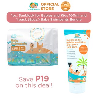 1pc. Orange and Peach Sunblock for Babies and Kids 100ml and 1 pack (8pcs.) Baby Swimpants Bundle