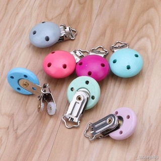 ▬5pcs Metal Wooden Baby Pacifier Clips Solid Color Holders Infant Soother Clasps