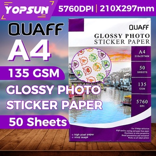 QUAFF Glossy Photo Sticker Paper A4 135gsm (50 Sheets)