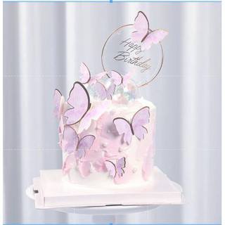 1 set Happy Birthday Cake Topper Cake Decoration Handmade Painted Butterfly Cake Topper For Wedding Birthday Party Baby Shower