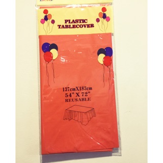 Plain red plastic table cover reusable