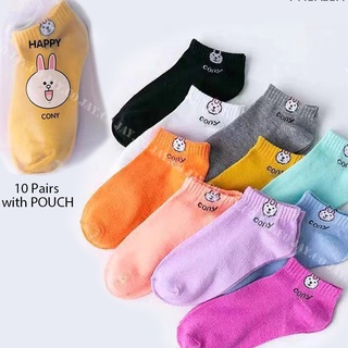 10PAIRS/POUCH KOREAN VERSION OF CONY CUTE GIRL ANKLE SOCKS UNISEX FASHION ANKLE SOCKS