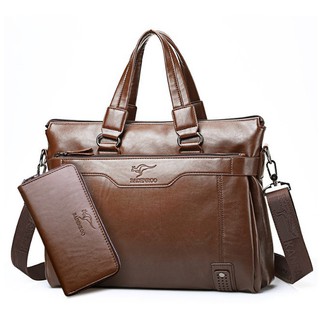 ✗♀✽laptop bag briefcases kangaroo Men's bag Business Genuine Leather shoulder bag Notebook men Clutc
