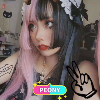 (Free comb)PEONY Cosplay Harajuku Goth Style Hair Black&pink Wig (2)