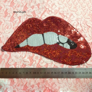 <new> Embroidered iron on patches for clothing Red sequins Lips DIY Motif Applique [myrin]