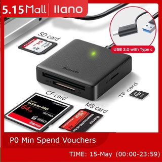llano 4 in 1 Card Reader Support SD/TF/CF/MS Card Reader USB Hub With Type C Converter Multifunction